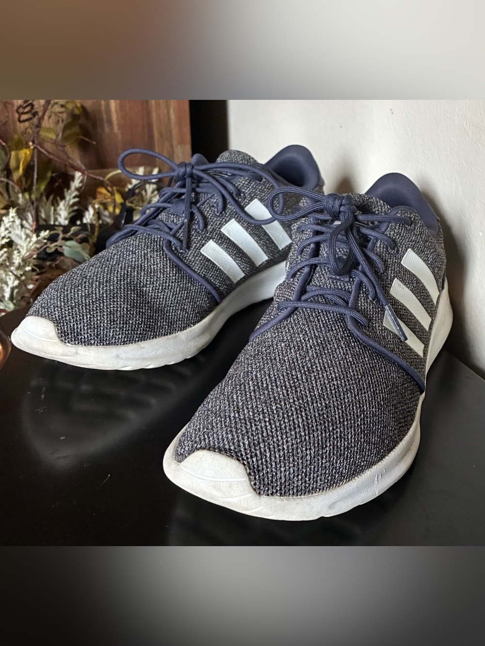 Adidas Cloudfoam Lite Racer Sneakers NavyBlue Mesh Upper W/Iconic White 3 Stipes
